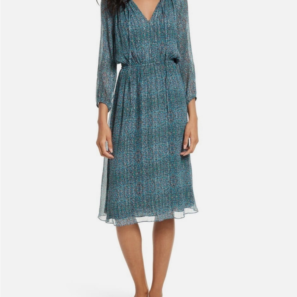 Rebecca Taylor Minnie in Turquoise Floral Metallic Silk Blend Dress size 6